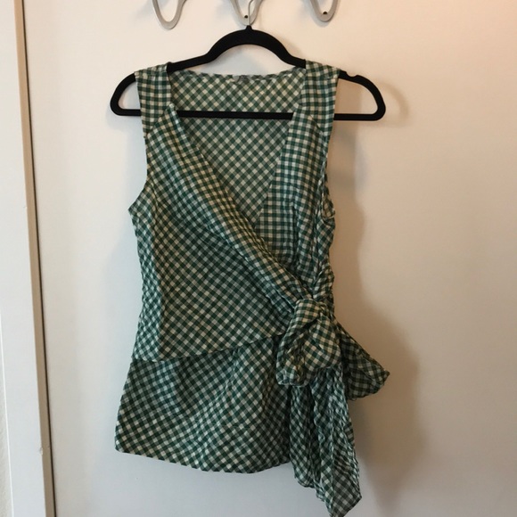 Anthropologie Tops - CLEARANCE Anthropologie Green Gingham Wrap Top 4